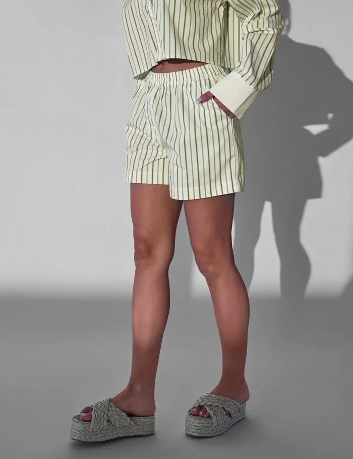 Women Kaiia Boxer Shorts Co Ord Green Stripe Green Public Desire Festival