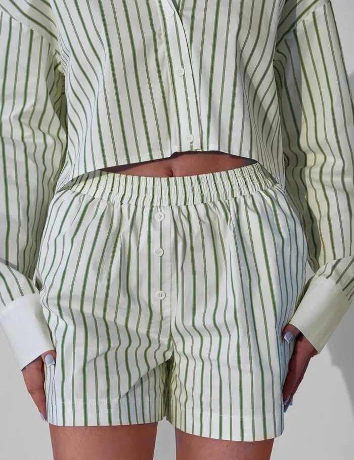 Women Kaiia Boxer Shorts Co Ord Green Stripe Green Public Desire Festival