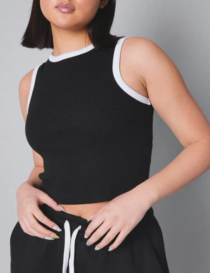 Women Kaiia Contrast Binding Vest In Black And White Monochrome Public Desire Tops