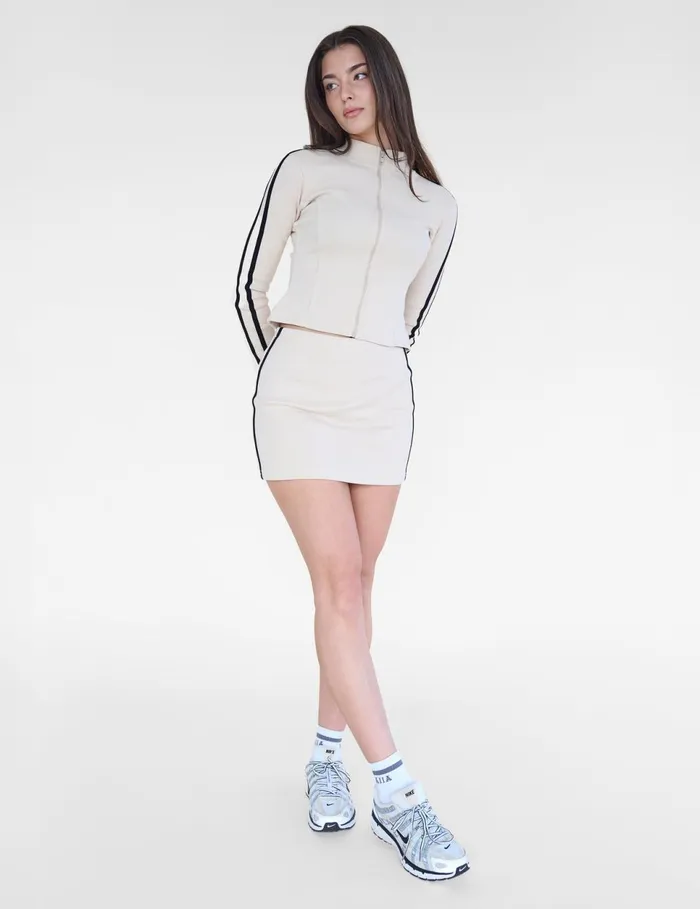 Women Kaiia Contrast Panel Ribbed Mini Skirt Stone and Black Stone Public Desire Skirts Women Kaiia Contrast Panel Ribbed Mini Skirt Stone and Black Stone Public Desire Skirts