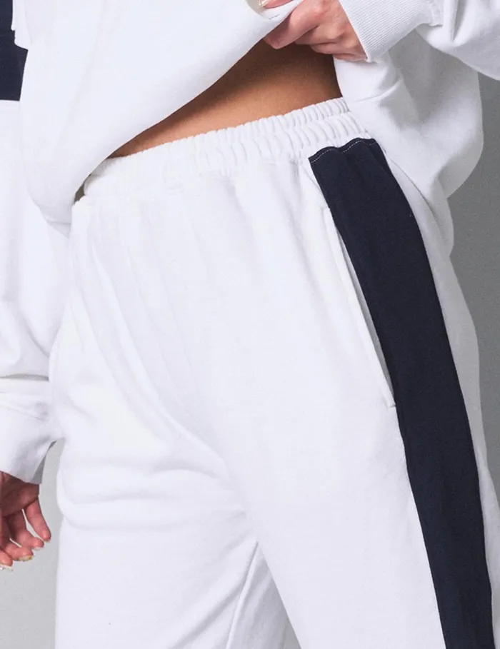 Women Kaiia Contrast Panel Wide Leg Sweat Pants White Navy Navy Public Desire View All Clothing