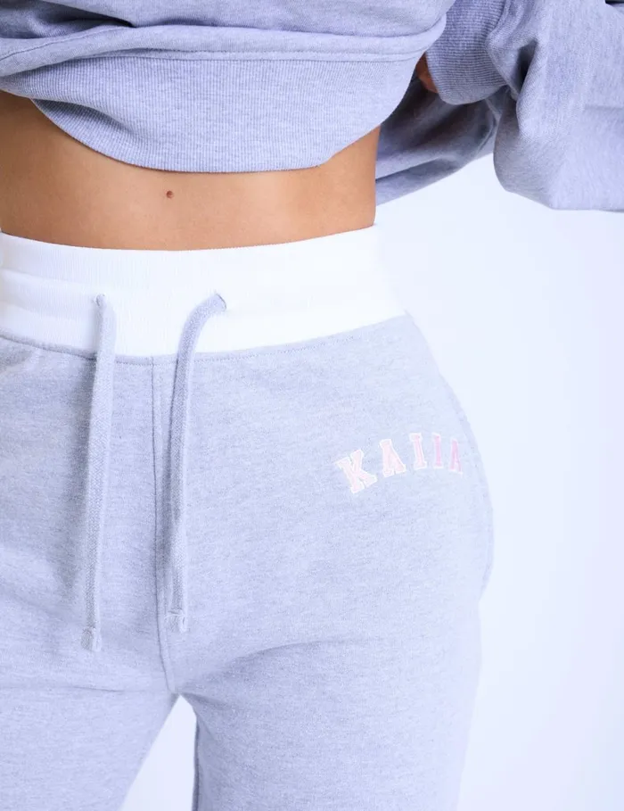 Women Kaiia Contrast Waistband Wide Leg Sweat Pants Grey Marl and Pink Marl Public Desire Jogger and Leggings