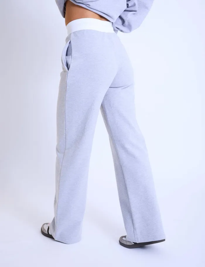 Women Kaiia Contrast Waistband Wide Leg Sweat Pants Grey Marl and Pink Marl Public Desire Jogger and Leggings