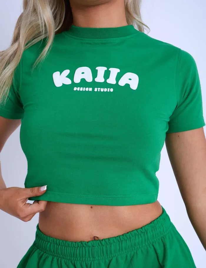 Women Kaiia Design Bubble Logo Baby Tee Green Green Public Desire Tops