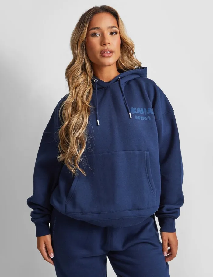 Women Kaiia Design Bubble Logo Oversized Hoodie Navy Blue Public Desire Two Piece Sets Women Kaiia Design Bubble Logo Oversized Hoodie Navy Blue Public Desire Two Piece Sets