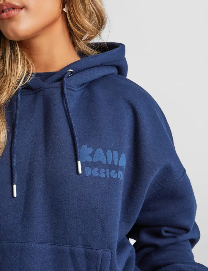 Women Kaiia Design Bubble Logo Oversized Hoodie Navy Blue Public Desire Two Piece Sets