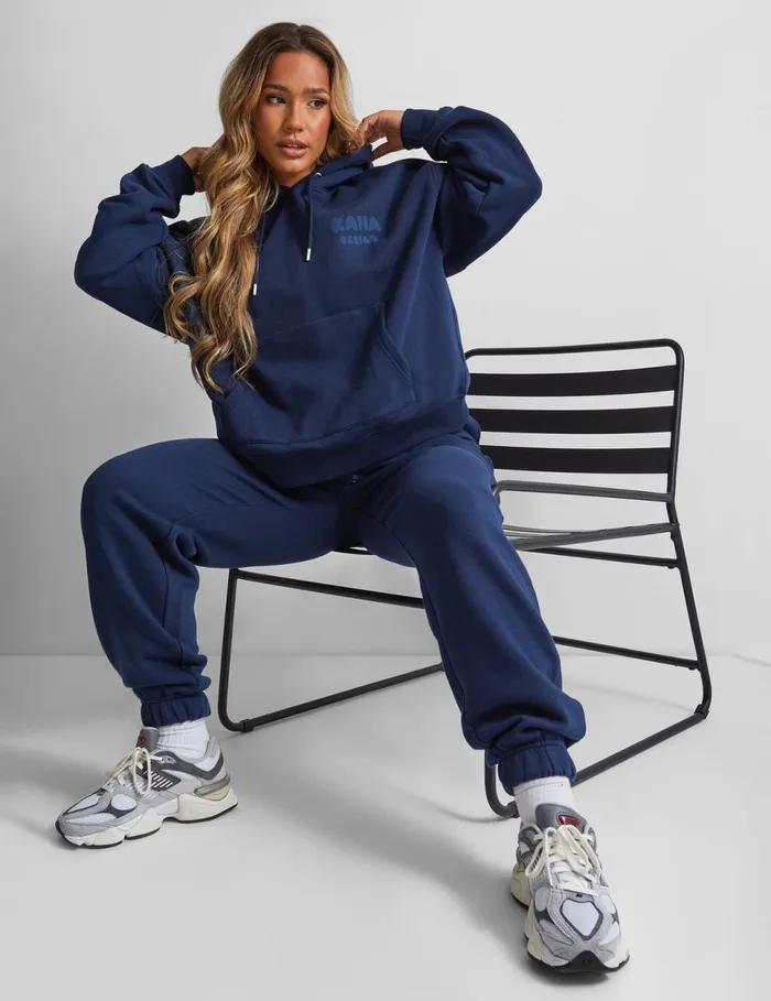 Women Kaiia Design Bubble Logo Oversized Hoodie Navy Blue Public Desire Two Piece Sets