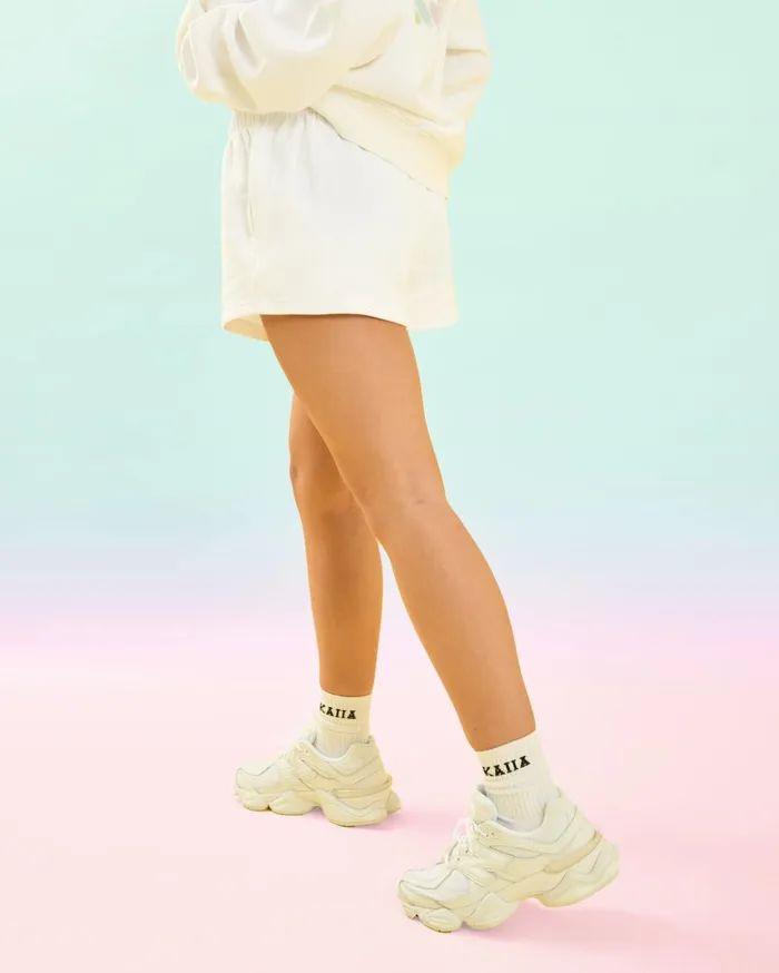 Women Kaiia Design Bubble Logo Sweat Shorts Off White and Rainbow Cream Public Desire Shorts