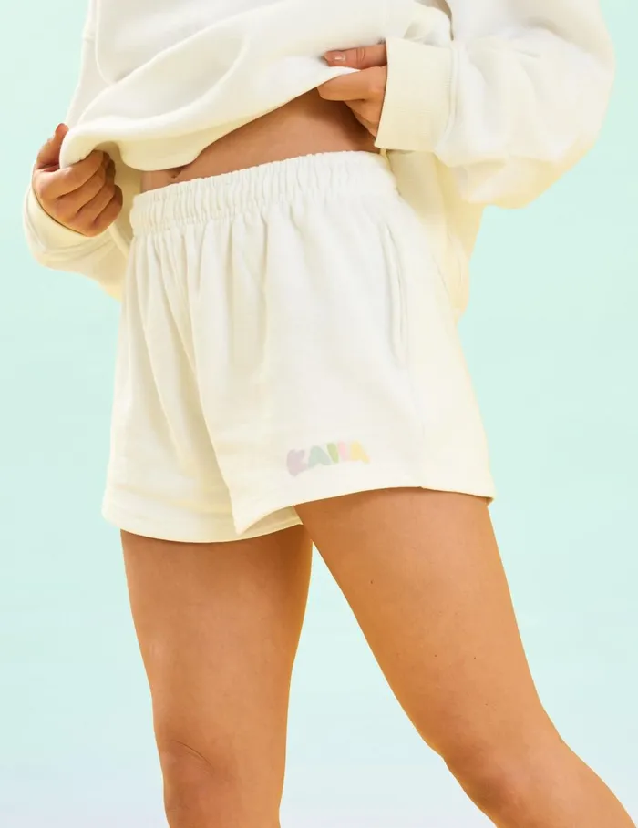 Women Kaiia Design Bubble Logo Sweat Shorts Off White and Rainbow Cream Public Desire Shorts