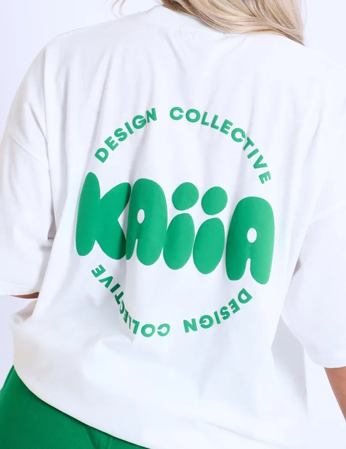 Women Kaiia Design Oversized White and Green TShirt Cream Public Desire Tops