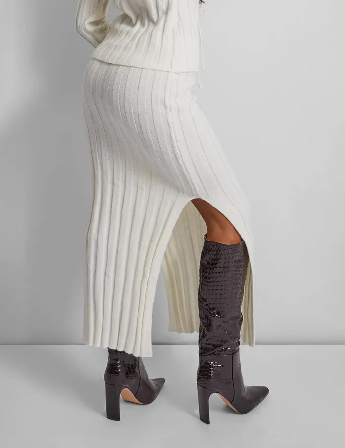 Women Kaiia Knitted Maxi Skirt In Cream Neutral Public Desire Knitwear