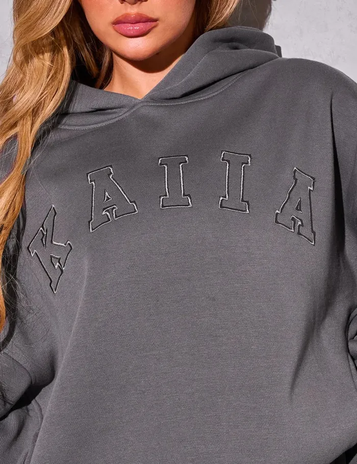 Women Kaiia Logo Rib Panel Hoodie Slate Grey Grey Public Desire Sweatshirt and Hoodies