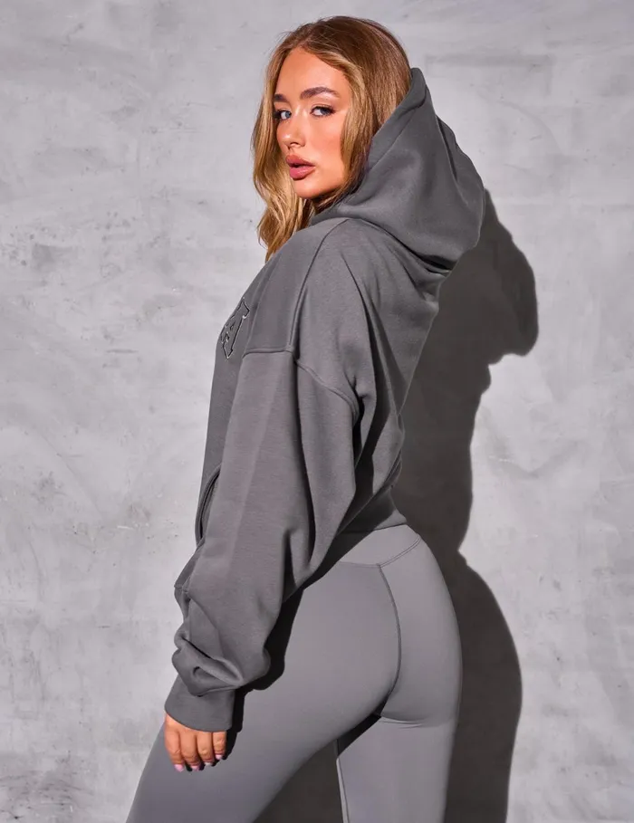 Women Kaiia Logo Rib Panel Hoodie Slate Grey Grey Public Desire Sweatshirt and Hoodies