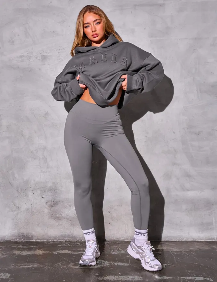 Women Kaiia Logo Rib Panel Hoodie Slate Grey Grey Public Desire Sweatshirt and Hoodies