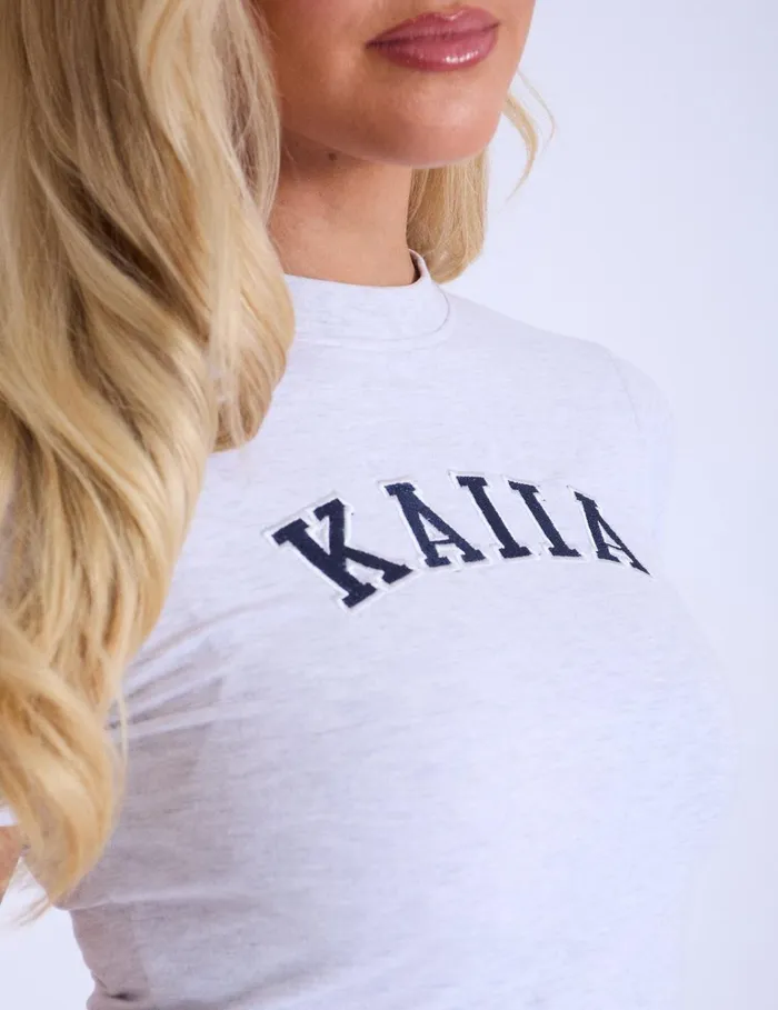 Women Kaiia Longline Baby Tee Light Grey Marl and Navy Navy Public Desire Tops