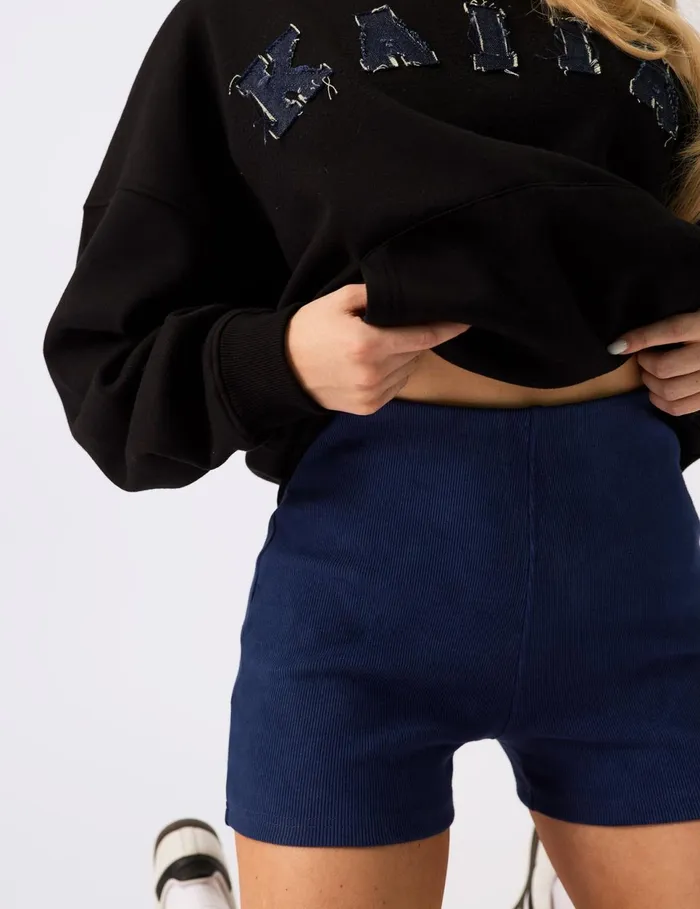 Women Kaiia Mini Ribbed Cycling Shorts Denim Blue Blue Public Desire Festival