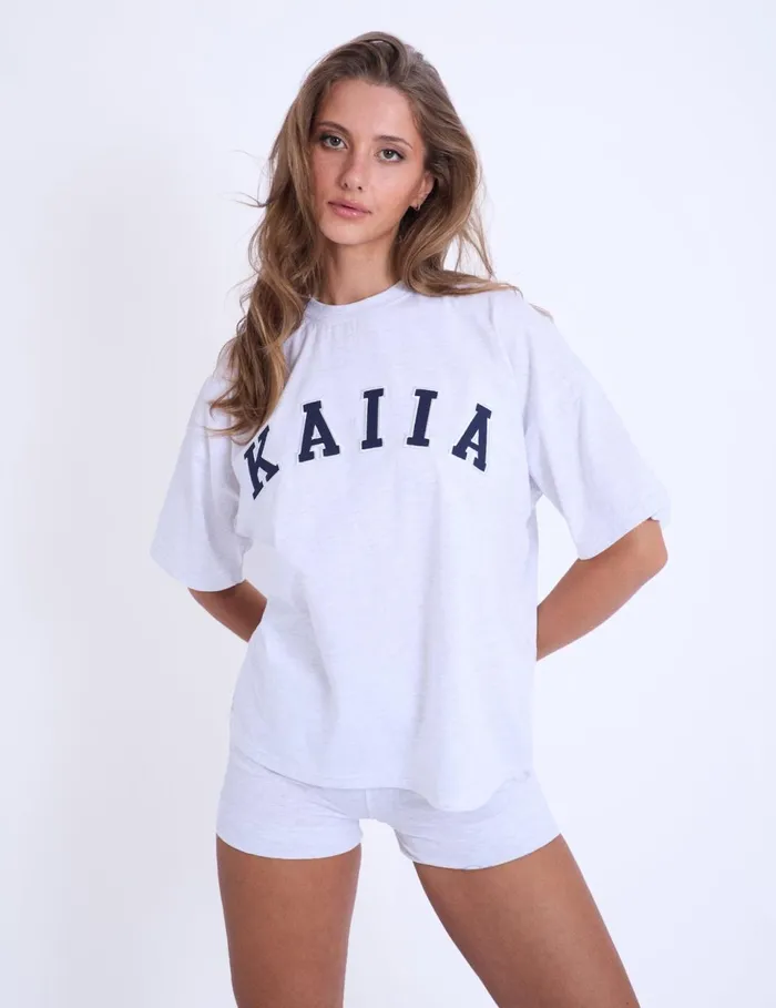 Women Kaiia Oversized Tshirt Grey Marl and Navy Marl Public Desire Tops