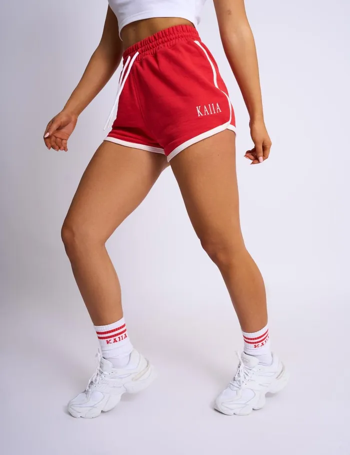 Women Kaiia Paris Contrast Trim Runner Sweat Shorts Red Red Public Desire Shorts