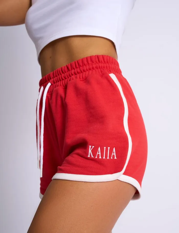 Women Kaiia Paris Contrast Trim Runner Sweat Shorts Red Red Public Desire Shorts