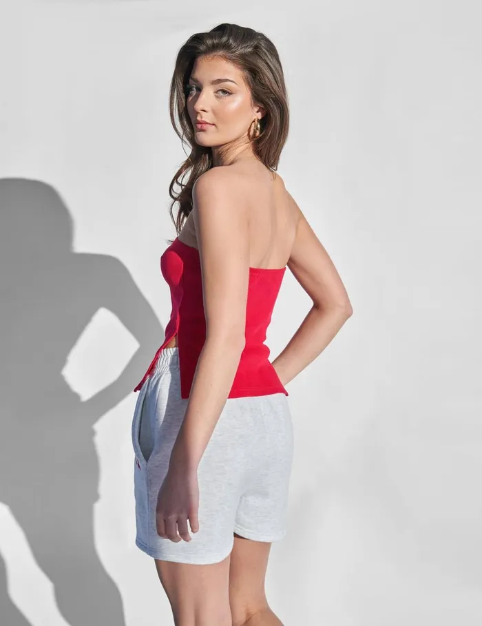 Women Kaiia Rib Bandeau Side Split Top Red Red Public Desire Tops