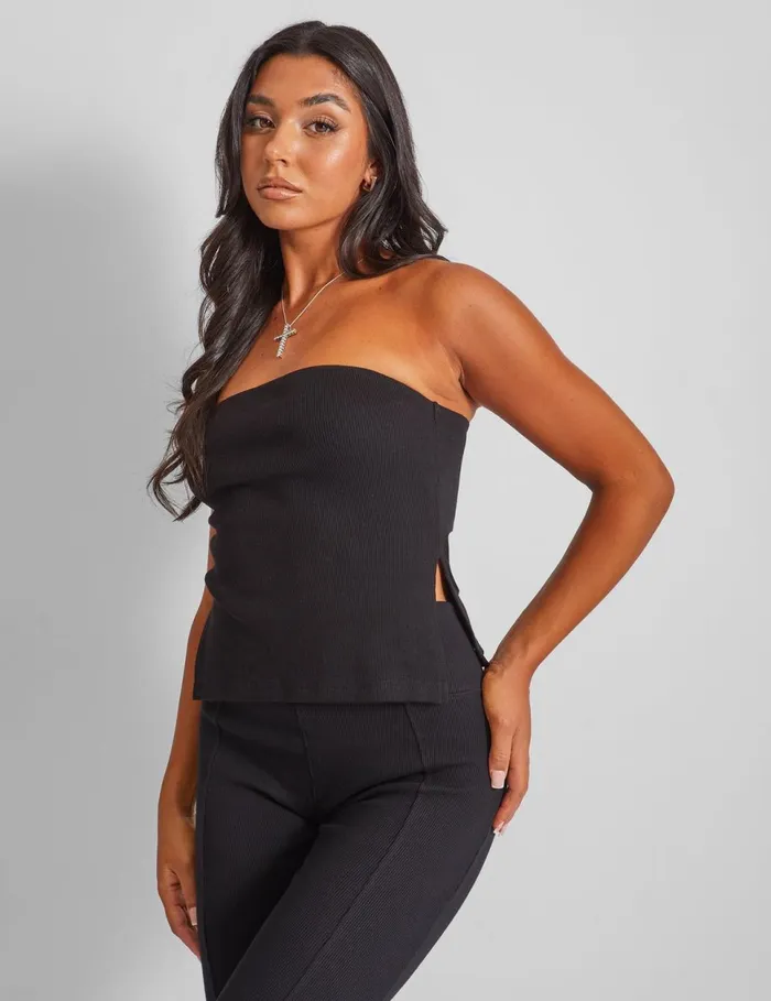 Women Kaiia Ribbed Bandeau Side Split Top Black Black Public Desire Tops