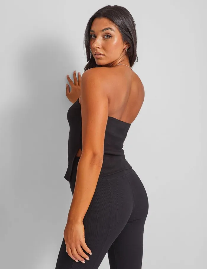 Women Kaiia Ribbed Bandeau Side Split Top Black Black Public Desire Tops