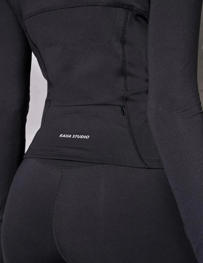Women Kaiia Sculpt Long Sleeve Zip Through Fitted Top Black Black Public Desire Tops