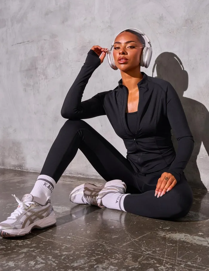 Women Kaiia Sculpt Long Sleeve Zip Through Fitted Top Black Black Public Desire Tops