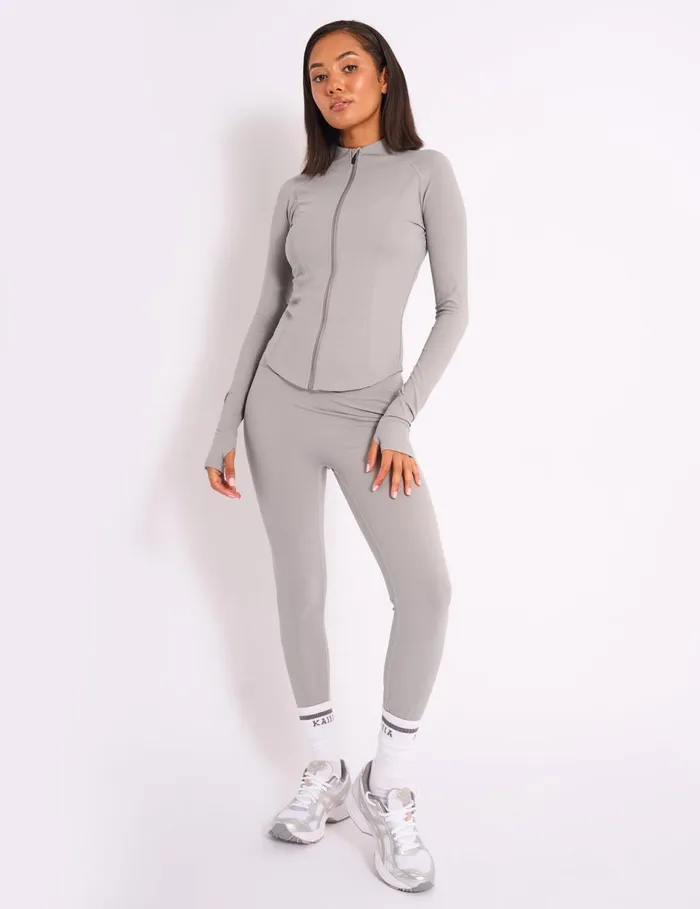 Women Kaiia Sculpt Long Sleeve Zip Through Fitted Top Dove Grey Grey Public Desire Sculpt and Reset