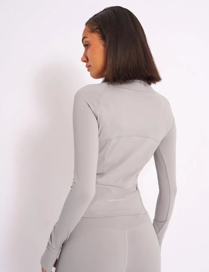 Women Kaiia Sculpt Long Sleeve Zip Through Fitted Top Dove Grey Grey Public Desire Sculpt and Reset