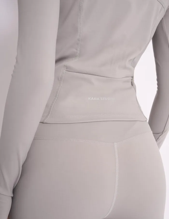 Women Kaiia Sculpt Long Sleeve Zip Through Fitted Top Dove Grey Grey Public Desire Sculpt and Reset