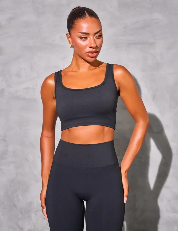 Women Kaiia Sculpt Square Neck Crop Top Black Black Public Desire Tops