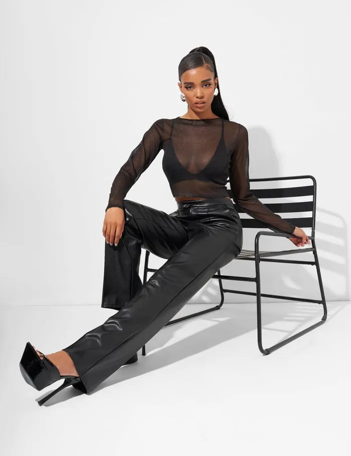 Women Kaiia Sheer Knit Top In Black Glitter Black Public Desire Tops