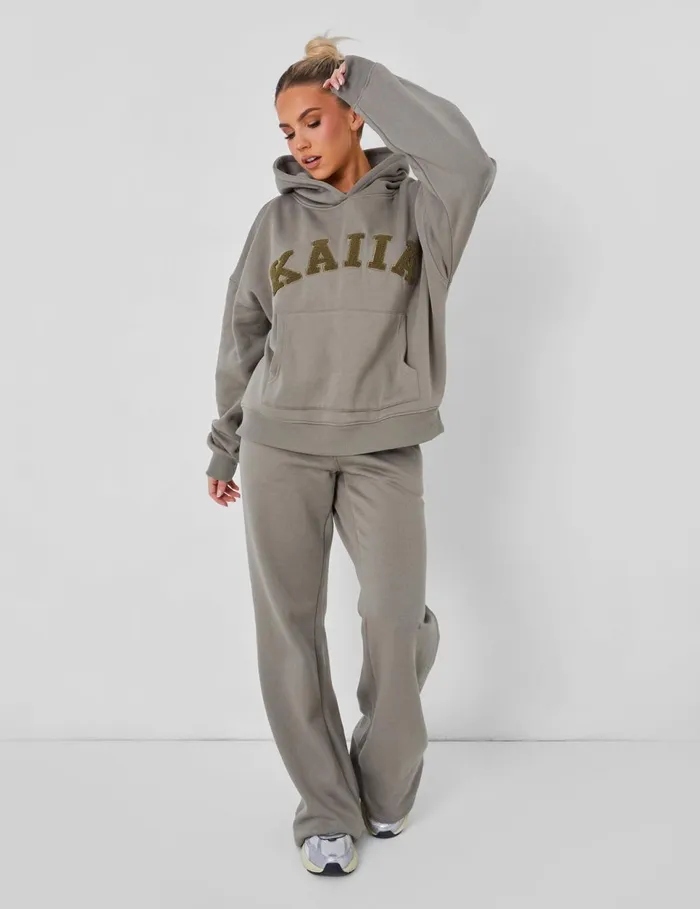 Women Kaiia Slogan Oversized Hoodie Coord Khaki Green Public Desire Tracksuit