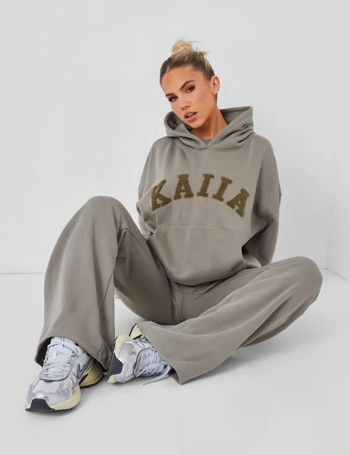Women Kaiia Slogan Oversized Hoodie Coord Khaki Green Public Desire Tracksuit