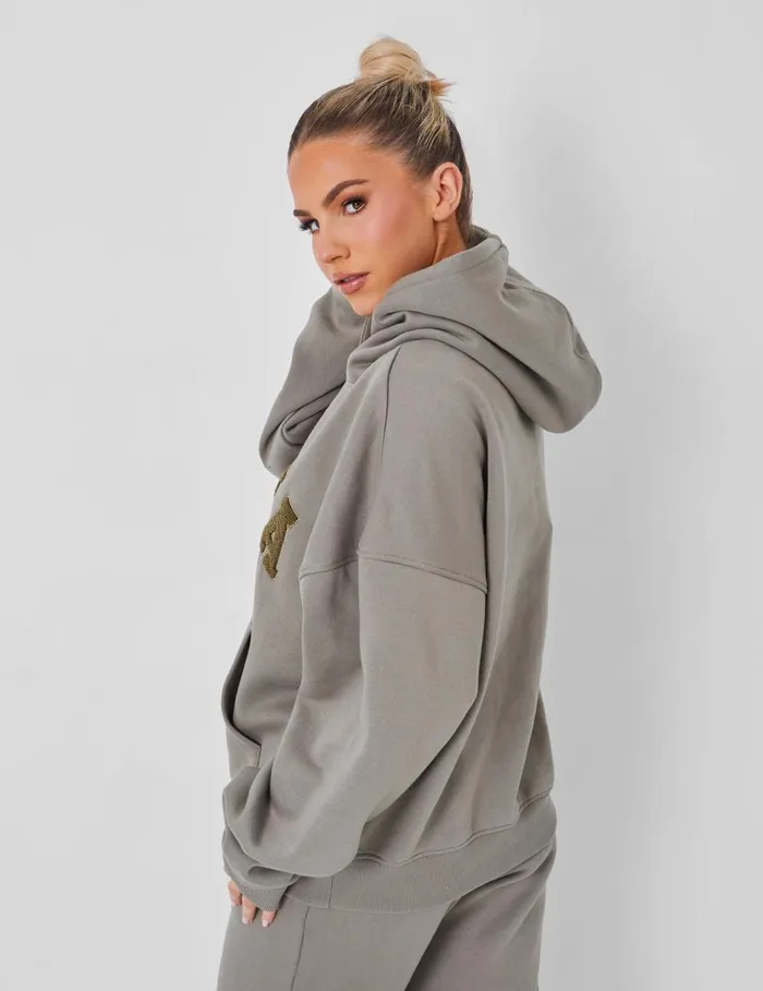 Women Kaiia Slogan Oversized Hoodie Coord Khaki Green Public Desire Tracksuit