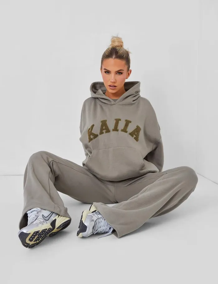 Women Kaiia Slogan Oversized Hoodie Coord Khaki Green Public Desire Tracksuit
