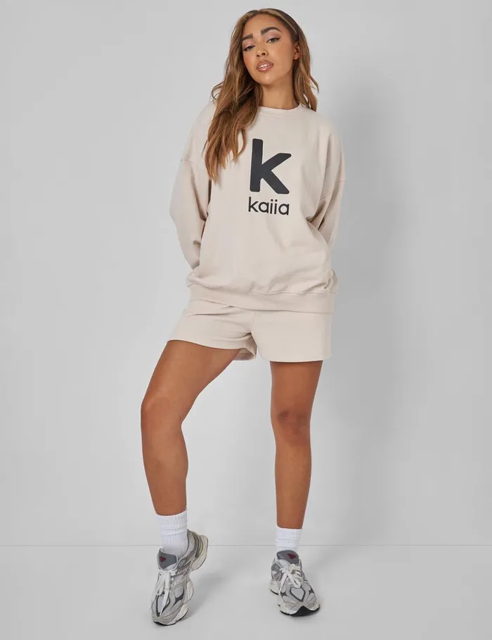 Women Kaiia Slogan Relaxed Sweat Short Cream Neutral Public Desire Shorts
