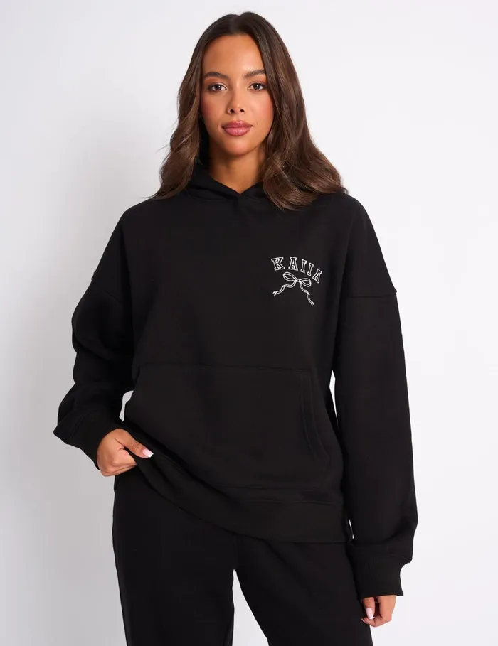 Women Kaiia Sport Bow Oversized Hoodie Black and White White Public Desire Tailoring Women Kaiia Sport Bow Oversized Hoodie Black and White White Public Desire Tailoring