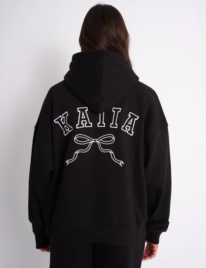 Women Kaiia Sport Bow Oversized Hoodie Black and White White Public Desire Tailoring