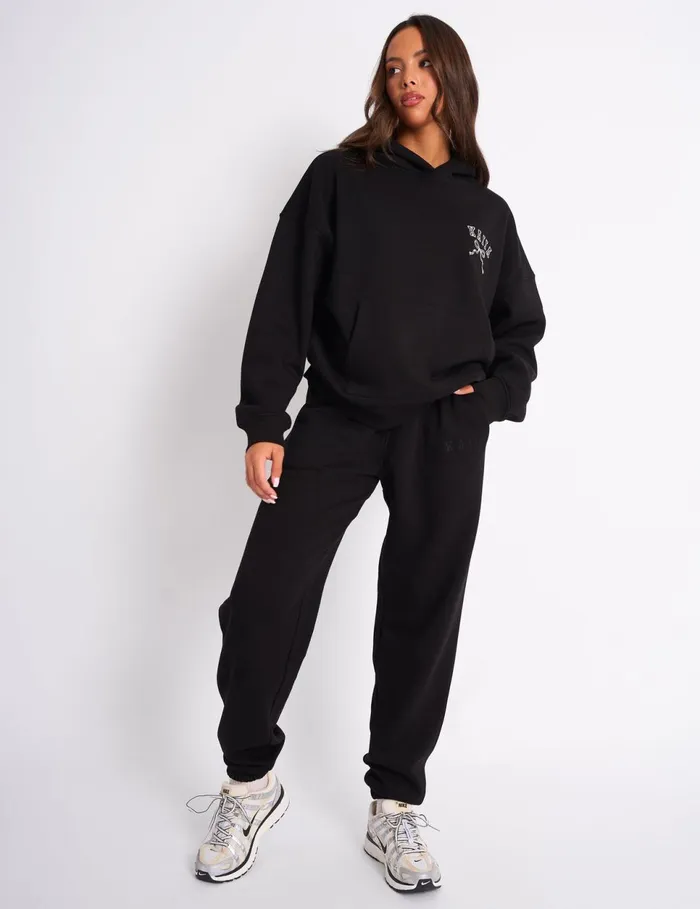 Women Kaiia Sport Bow Oversized Hoodie Black and White White Public Desire Tailoring