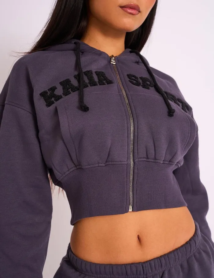 Women Kaiia Sport Logo Zip Through Cropped Hoodie Dark Grey Grey Public Desire Sweatshirt and Hoodies