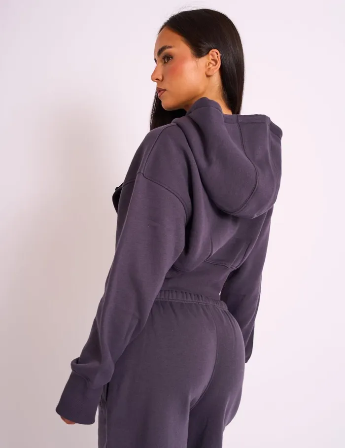 Women Kaiia Sport Logo Zip Through Cropped Hoodie Dark Grey Grey Public Desire Sweatshirt and Hoodies