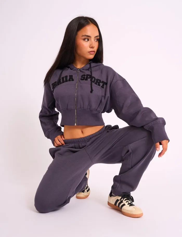 Women Kaiia Sport Logo Zip Through Cropped Hoodie Dark Grey Grey Public Desire Sweatshirt and Hoodies