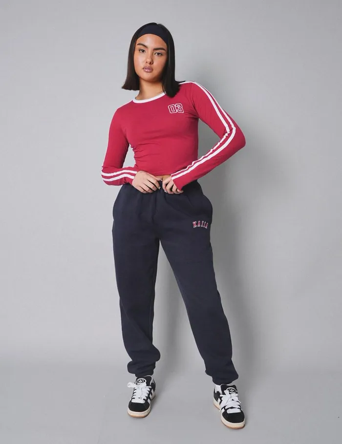 Women Kaiia Sporty Long Sleeve Tee With Contrast Binding In Red And White Red Public Desire Tops