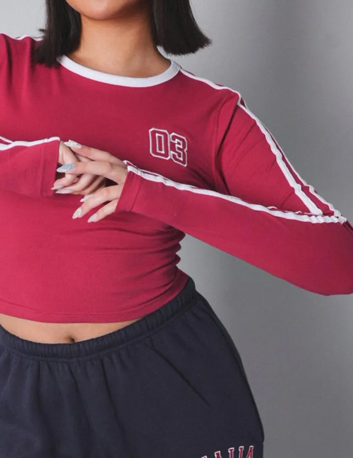 Women Kaiia Sporty Long Sleeve Tee With Contrast Binding In Red And White Red Public Desire Tops