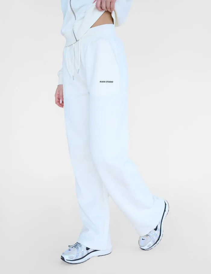 Women Kaiia Studio Back Pocket Wide Leg Sweat Pants Ecru Ecru Public Desire Jogger and Leggings