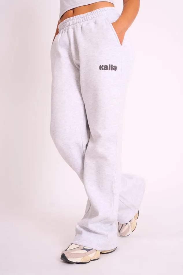 Women Kaiia Studio Bubble Graphic Wide Leg Jogger Grey Marl Grey Public Desire Jogger and Leggings