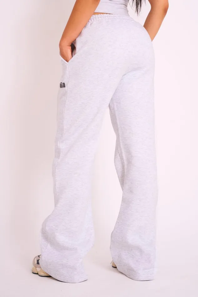 Women Kaiia Studio Bubble Graphic Wide Leg Jogger Grey Marl Grey Public Desire Jogger and Leggings