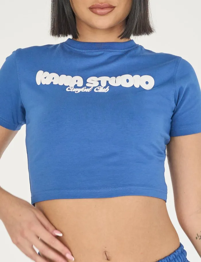 Women Kaiia Studio Bubble Logo Baby Tee Blue Blue Public Desire Tops